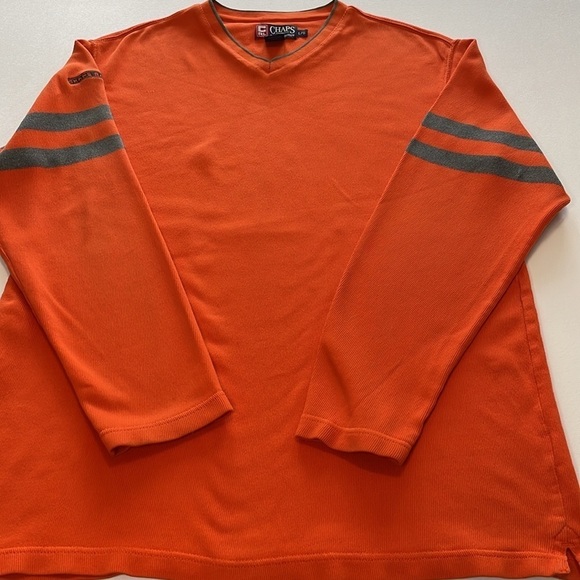 RALPH LAUREN CHAPS Vintage LG Men's Orange/Gray Long Sleeve V-Neck Cotton Top - Picture 9 of 9